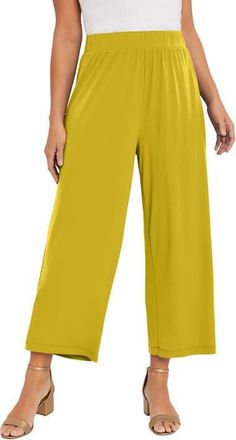 Jessica London Stretch Knit Wide Leg Crop Pant in Golden Citrus at Nordstrom, Size 28