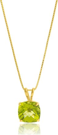 MAX + STONE 14k Yellow Gold 8mm Cushion Cut Gemstone Pendant Necklaces with 18 inch Box Chain