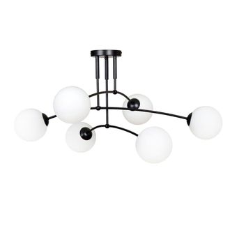 Wonderlamp Plaf&oacute;n de techo estilo minimalista negro con 6 esferas de cristal