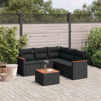 vidaXL Vidaxl - Set De Sof&aacute;s De Jard&iacute;n 6 Piezas Y Cojines Rat&aacute;n Sint&eacute;tico Negro