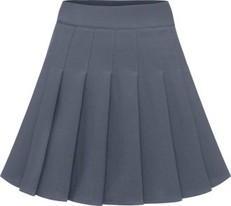 Dressystar Women Stretchy Pleated Skirt Schoolgirl Solid Versatile Short A-Line Cosplay Skirt Grey S
