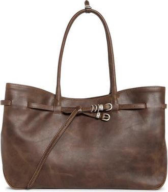 Margesherwood Grandma Large Buckle Suede Shoulder Bag in Washed Brown Pull-Up at Nordstrom