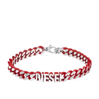 Diesel Mens Red Stainless Steel Chain Bracelet