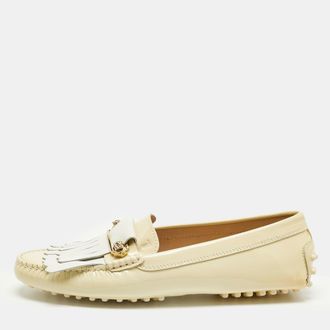 Tod's Tods Blush Cream/white Patent And Leather Fringe Detail Loafers