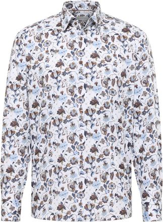 Eterna Overhemd bruin blauw geprint Eterna Comfort Fit geprint bloemen