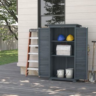 OUTSUNNY Wooden Garden Storage Shed, 3 Shelves Tool Cabinet in Grey
