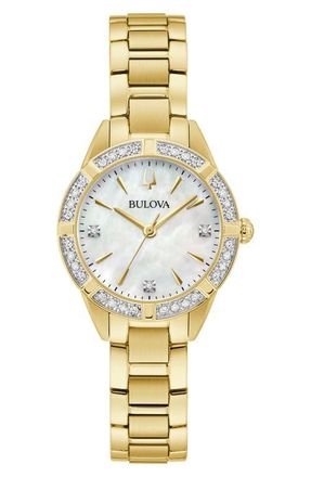 Bulova Sutton Mother-of-Pearl & Diamond Bracelet Watch, 28mm in Gold-Tone at Nordstrom