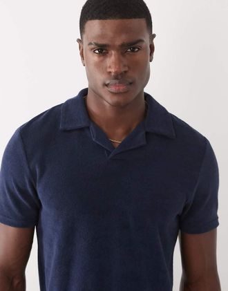 Capo Coordinato in spugna blu navy con polo con rever