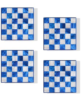 Tiramisu Cobalt Checker Resin Coaster Set