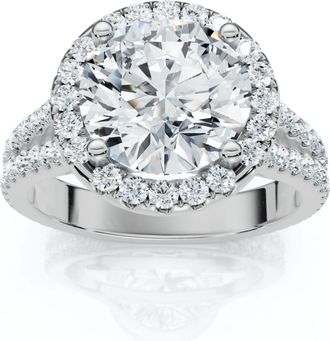 Pompeii3 3Ct Diamond Halo Split Band Engagement Ring Lab Grown in White or Yellow Gold