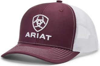 Ariat Mens Stacked Logo Trucker Cap in Burgundy White, Size OS, by Ariat
