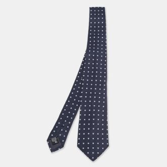 Emporio Armani Navy Blue Square Pattern Silk Jacquard Tie