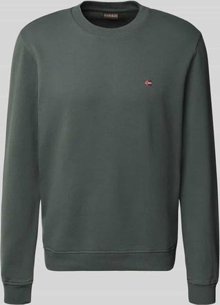 Napapijri Sweatshirt mit Rundhalsausschnitt und Label-Stitching in Khaki, Größe L