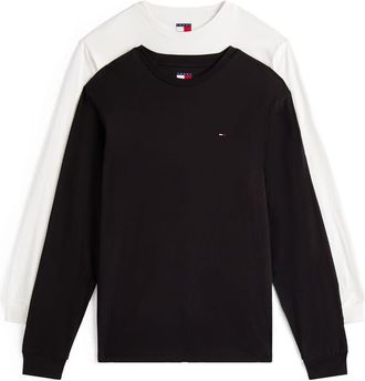 Tommy Jeans Confezione da 2 magliette a maniche lunghe bianca e nera con logo a bandiera-Multicolore