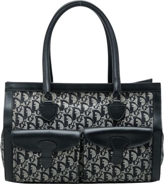 Dior Black Gray Canvas Leather Handbag Tote Bag (Pre-Owned)