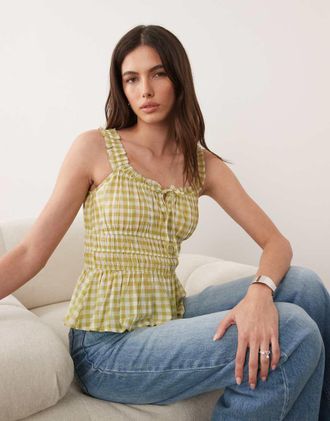 Nobody's Child Ariel - Top in misto cotone giallo a quadretti con volant e dettagli arricciati