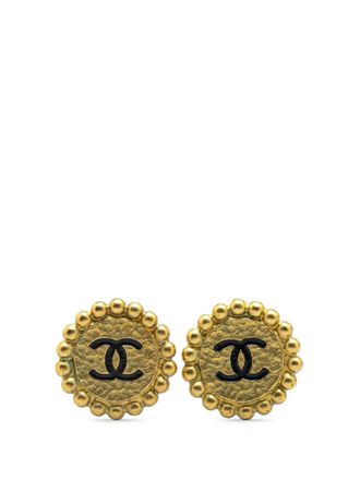 Chanel 1995 Gold Plated CC Button Clip On Earrings costume earrings