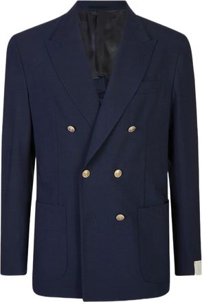 Eleventy Double-Breasted Slim Fit Blazer With Metallic Buttons