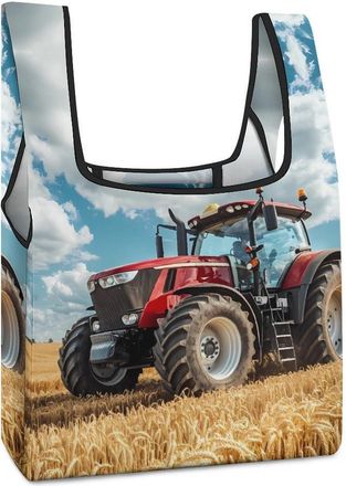 Generic Tractor Printed Shopping Bag Reusable Grocery Tote Bag Foldable Handbag for Travel Picnic