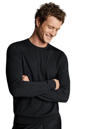 CHARLES TYRWHITT Pure Merino Crew Neck Sweater in Dark Charcoal at Nordstrom, Size Xx-Large