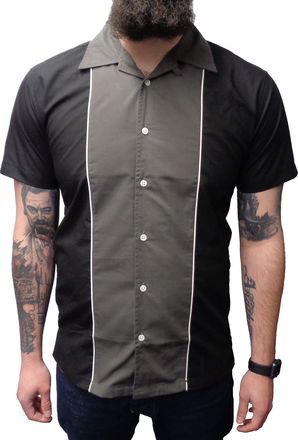 Relco Mens Rockabilly Bowling Grey/Black Shirts (X Large)