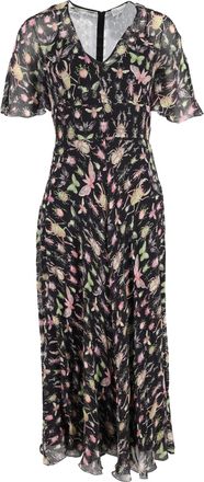 Valentino Rode Valentino midi-jurk met V-hals en print in zwarte zijde