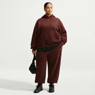 Nike Womens Studio Fleece Medium Weight Oversized High-Rise Cuffed Pants (Plus Size) in Purple | IW4767-658