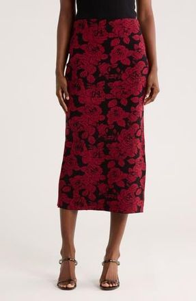 Elie Tahari Floral Jacquard Pull-On Skirt in Black/Red Point Rose at Nordstrom Rack, Size X-Small