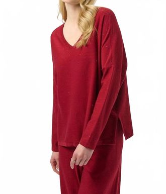 Joseph Ribkoff Sequined Sweater Knit Boxy Top In Deep Cherry