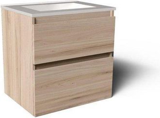 Saniclass Vita Badkamermeubelset - 60x60x46cm - 2 lades - greeploos - 1 wasbak - zonder kraangaten - overloop - keramiek - licht eiken
