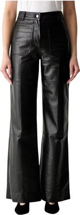Victoria Beckham Alina Leren Broek - Dames - Leren Broeken - Zwart - M - Katoen - Broeken
