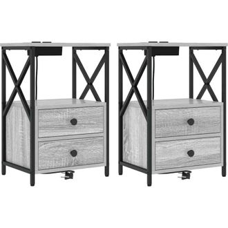 vidaXL Vidaxl - Cabinete de Noche con Estación de Carga 2 pcs Gris sonoma