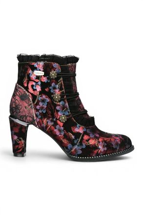 Laura Vita Floral Womens Victorian Red Leather Heel Ankle Boots - Alcbaneo-130