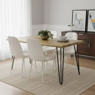 Kosy Koala Modern Table Set With 4 Gem Pattern Chairs Dining Room Furniture in White