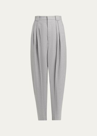 Bottega Veneta Pleated Wool Barrel-Leg Trousers