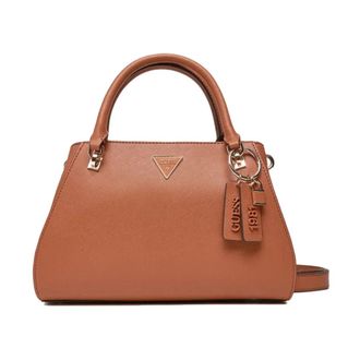 Guess Tassen, Dames, Bruin, ONE Size, Leer, Bruine leren handtas met metalen logo