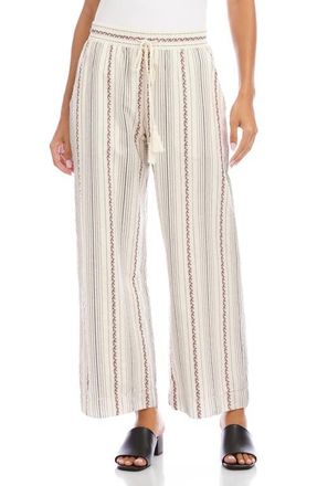 Karen Kane Embroidered Stripe Cotton Drawstring Crop Pants in Natural at Nordstrom, Size X-Small