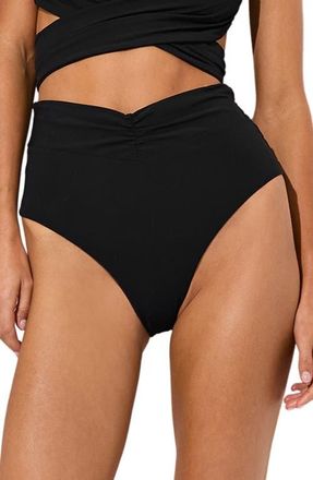 Reiss Maisie High Waist Bikini Bottoms in Black at Nordstrom, Size 10 Us