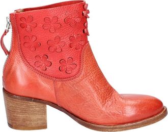 Moma Vintage Leren Enkellaarsjes - Dames - Laarzen met Hak - Rood - 37 EU - Leer - Schoenen