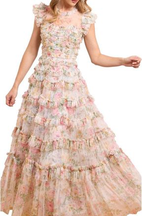 Needle & Thread Pompadour Garden Round Neck Gown in Moonshine at Nordstrom, Size 14