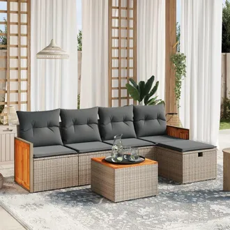 vidaXL Set De Muebles De Jard&iacute;n 6 Pzas Y Cojines Rat&aacute;n Sint&eacute;tico Gris Vidaxl