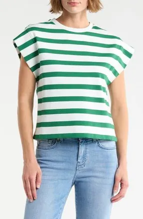 Daniel Rainn Stripe Cap Sleeve Top in Ivory/Kelly Green at Nordstrom Rack, Size X-Large