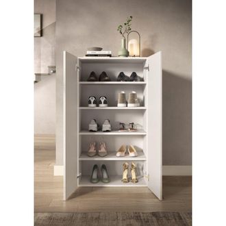 Dmora Zapatero Rodengo, Mueble Para Zapatos 4 Estantes, 15 Pares, 5 Compartimentos, 63x35x116h Cm Blanco Brillante