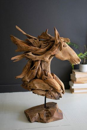 Kalalou Teakwood Horse Head Sculpture With Iron Base