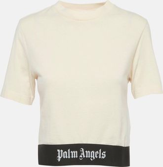 Palm Angels Beige Logo Hem Jersey Crop Top