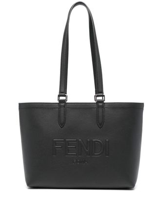 Fendi Roma logo-embossed leather tote bag - Black