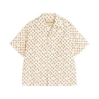 Valentino Overhemden, Heren, Beige, M, Witte Overhemd Camp Kraag Knoopsluiting