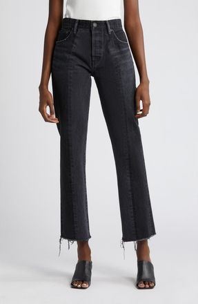 Moussy Vintage Hearthstone Fray Hem Ankle Jeans in Black at Nordstrom Rack, Size 31