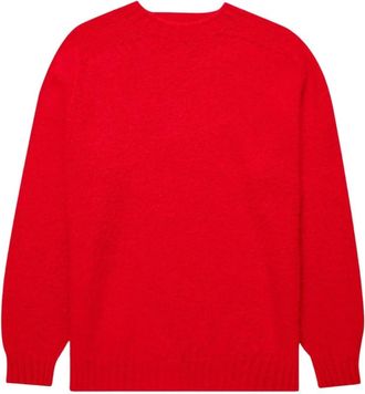 Sunspel Brushed Shetland Crew Neck - Heren - Ronde hals truien - Rood - L - Wol - Truien & Vesten