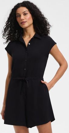 Lands End Cap Sleeve Creaseless Button-Down Romper in Black at Nordstrom, Size 16